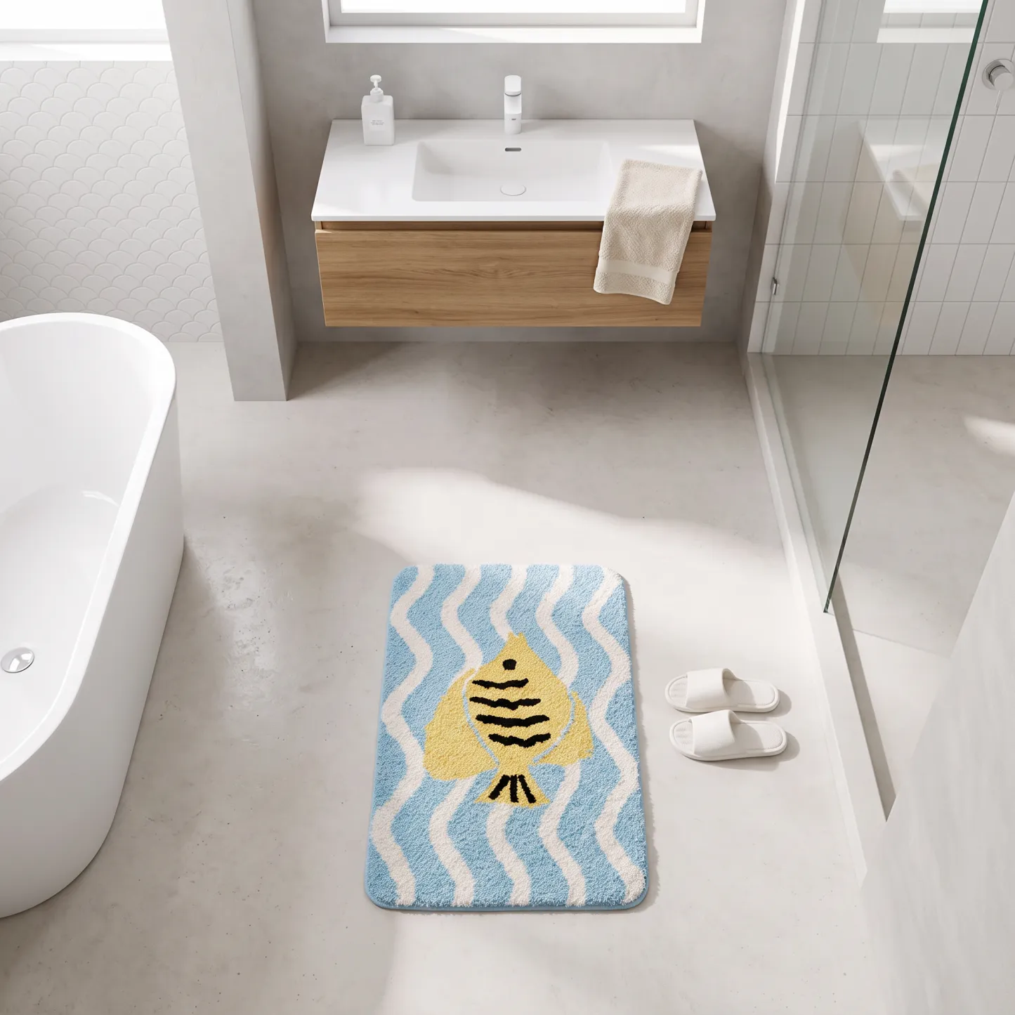 Wave Striped Tropical Fish Flocked Rug