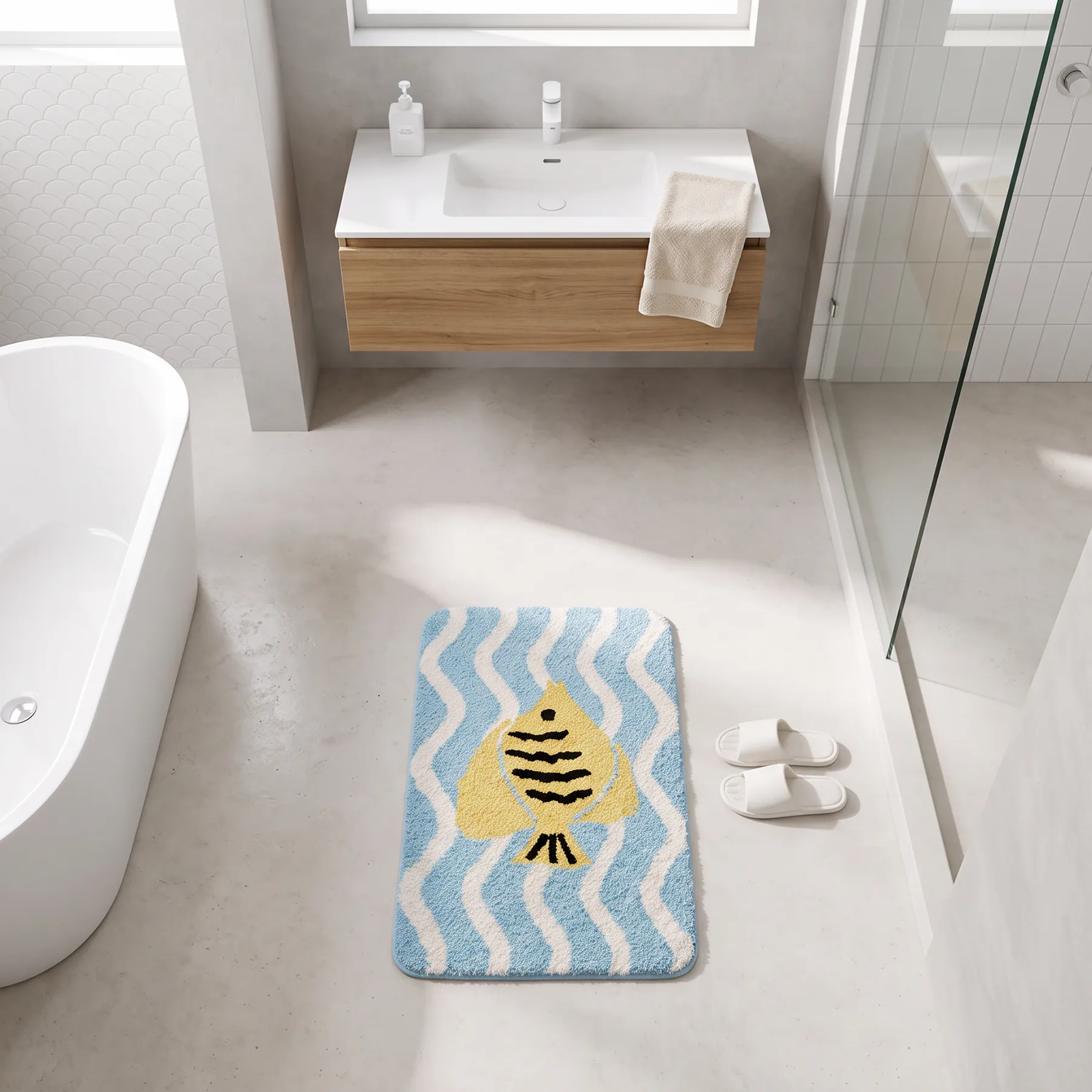 Wave Striped Tropical Fish Flocked Rug