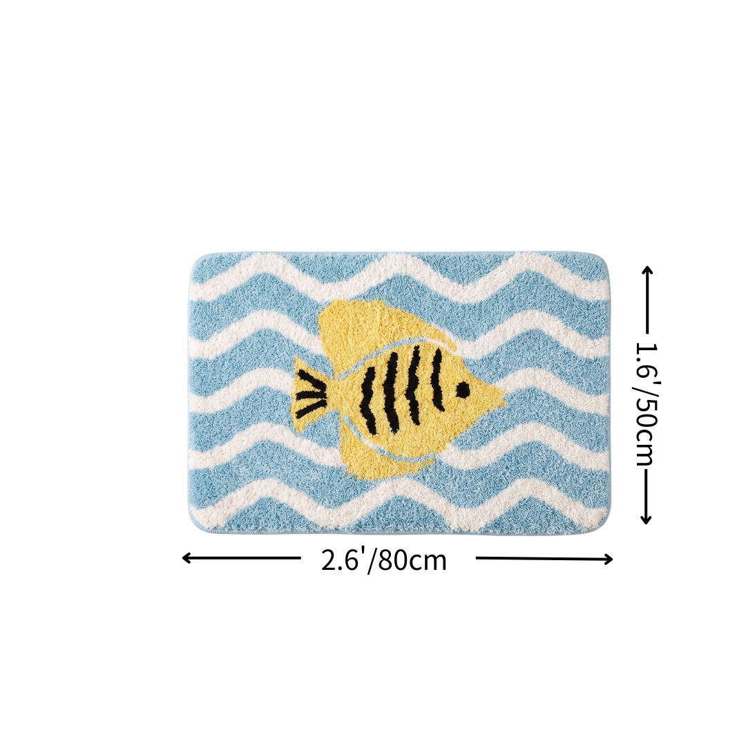 Wave Striped Tropical Fish Flocked Rug