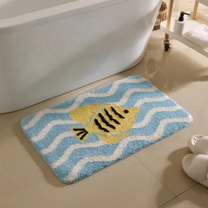 Wave Striped Tropical Fish Flocked Rug