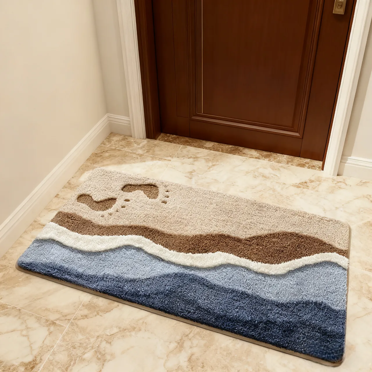 Beach Footprints Flocked Rug
