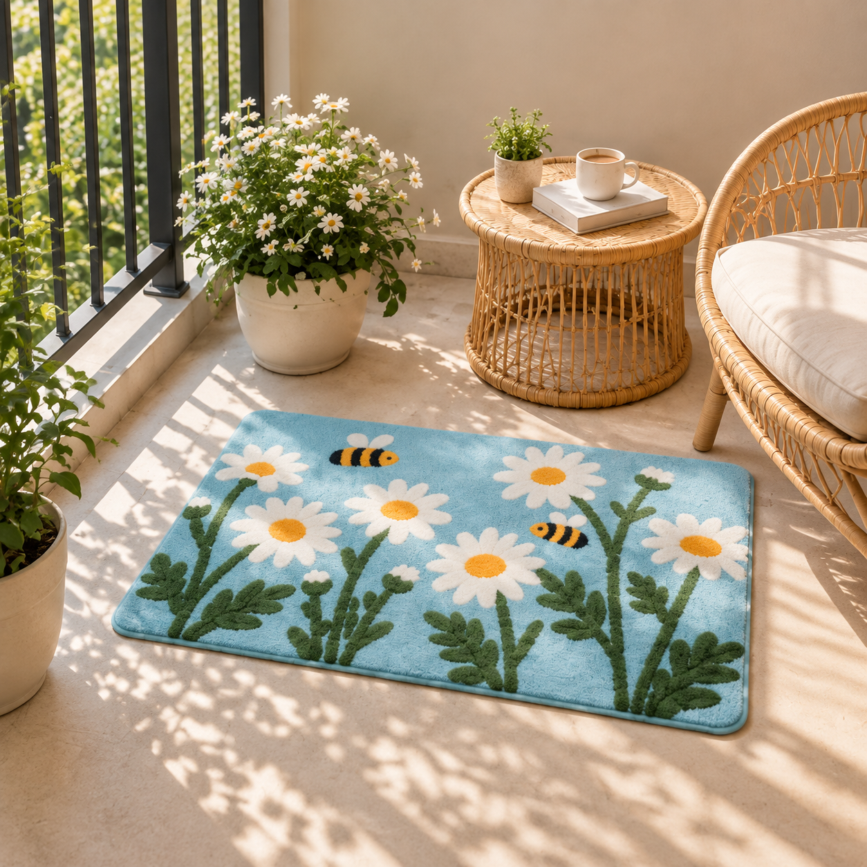 Daisy Garden Botanical Flocked Rug