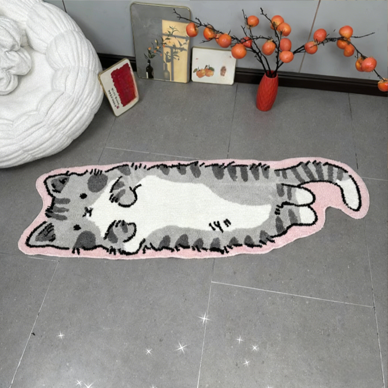 Slouchy Pose Cat Flocked Rug