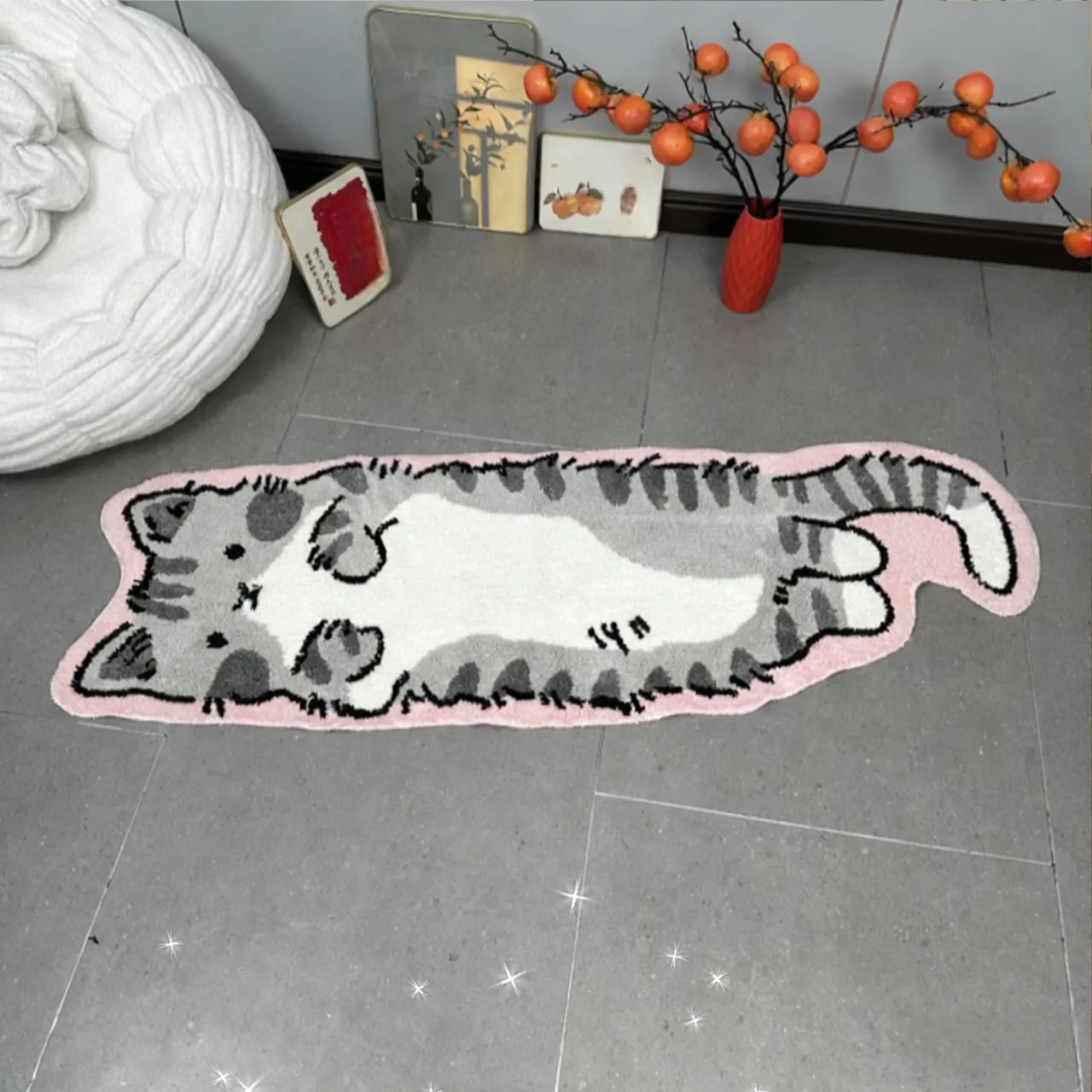Slouchy Pose Cat Flocked Rug