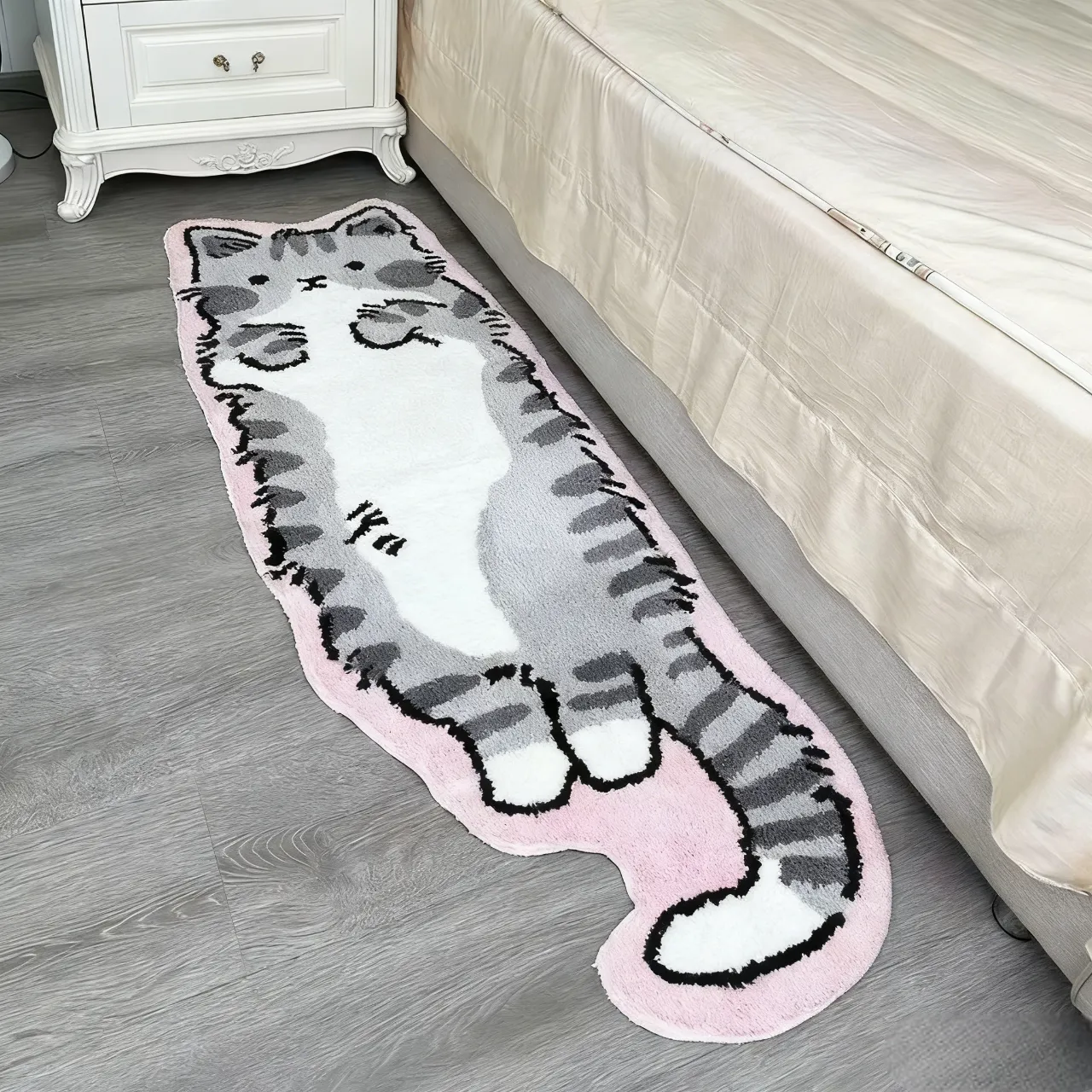 Slouchy Pose Cat Flocked Rug