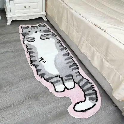 Slouchy Pose Cat Flocked Rug