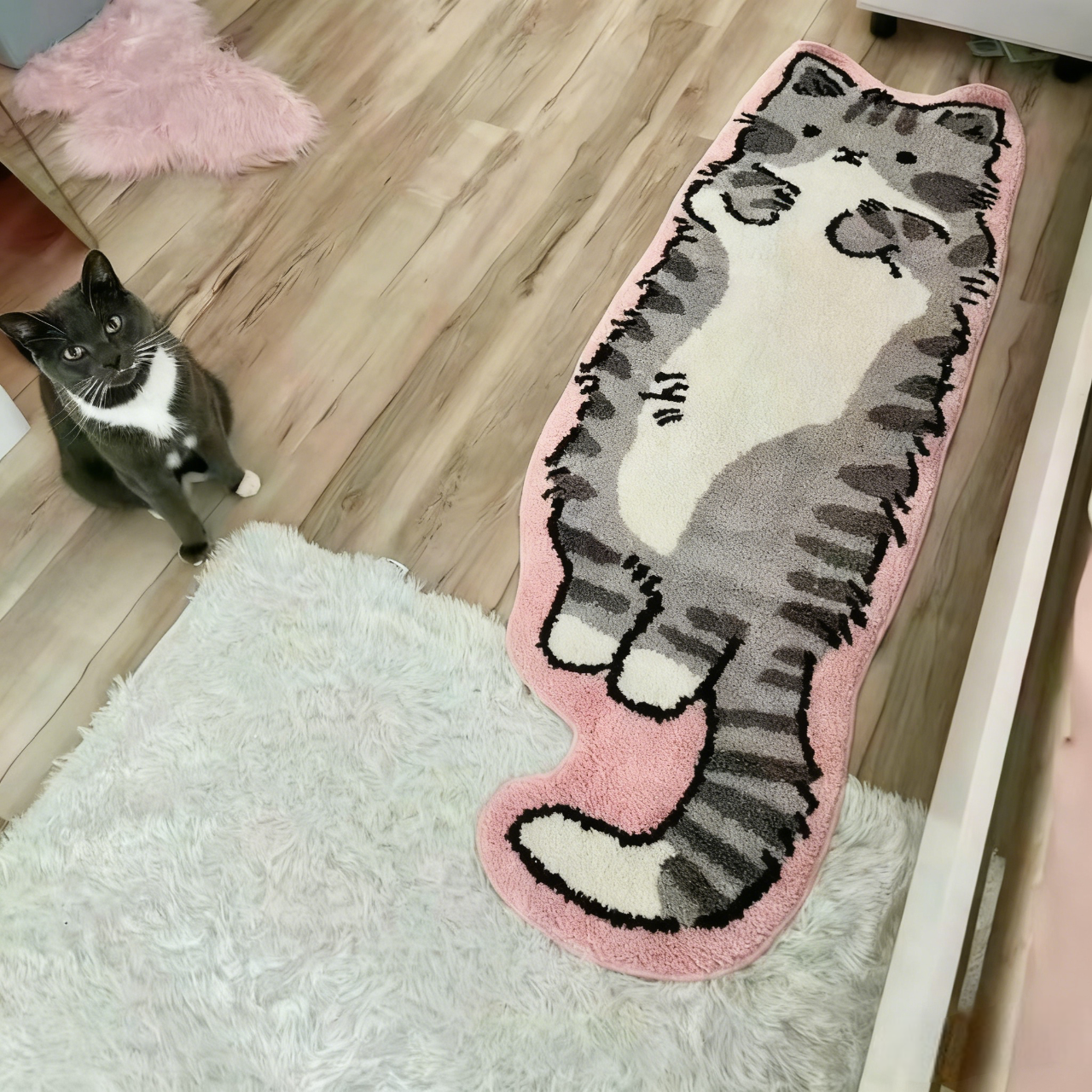 Slouchy Pose Cat Flocked Rug