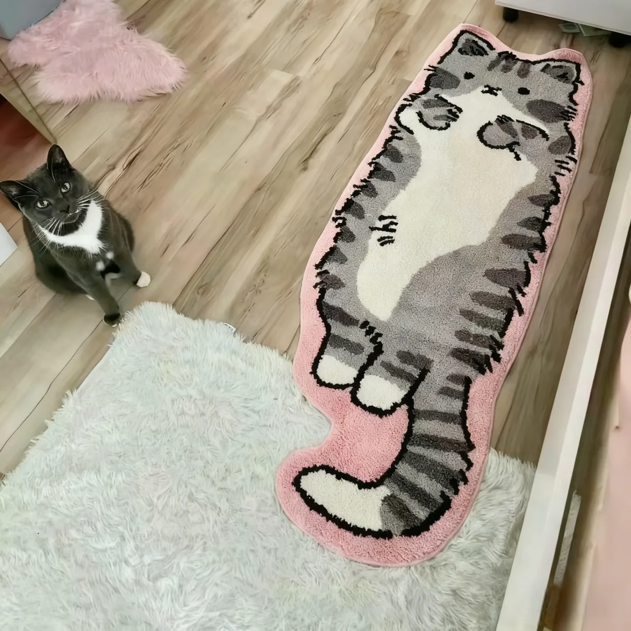 Slouchy Pose Cat Flocked Rug