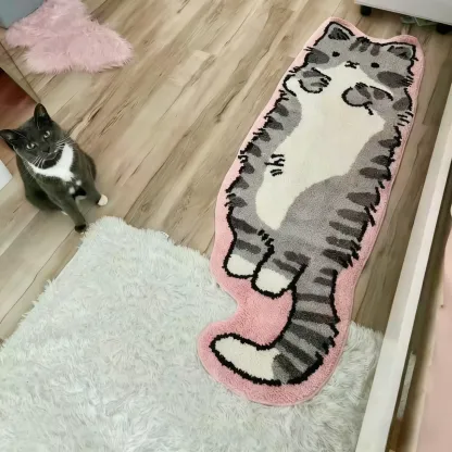 Slouchy Pose Cat Flocked Rug