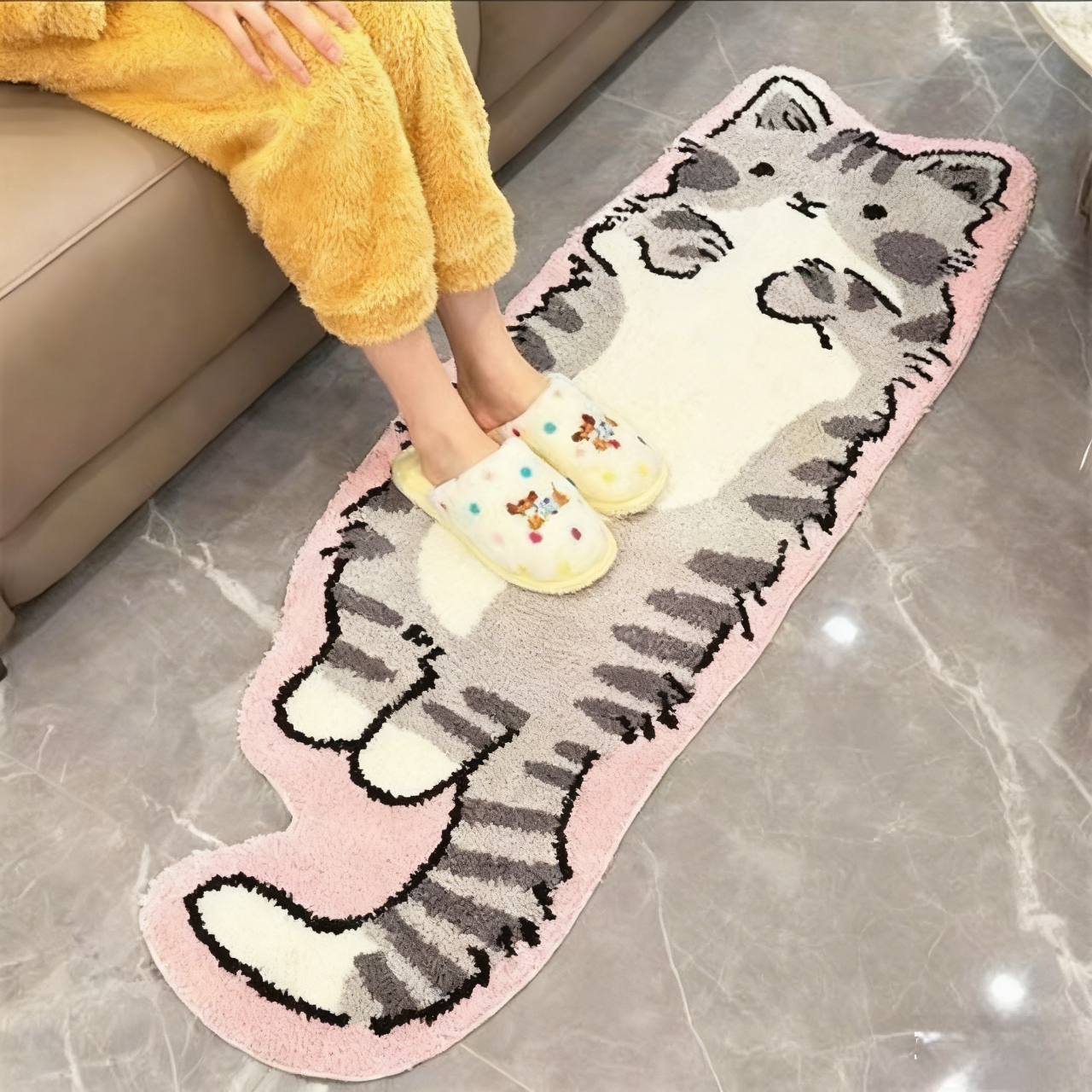 Slouchy Pose Cat Flocked Rug