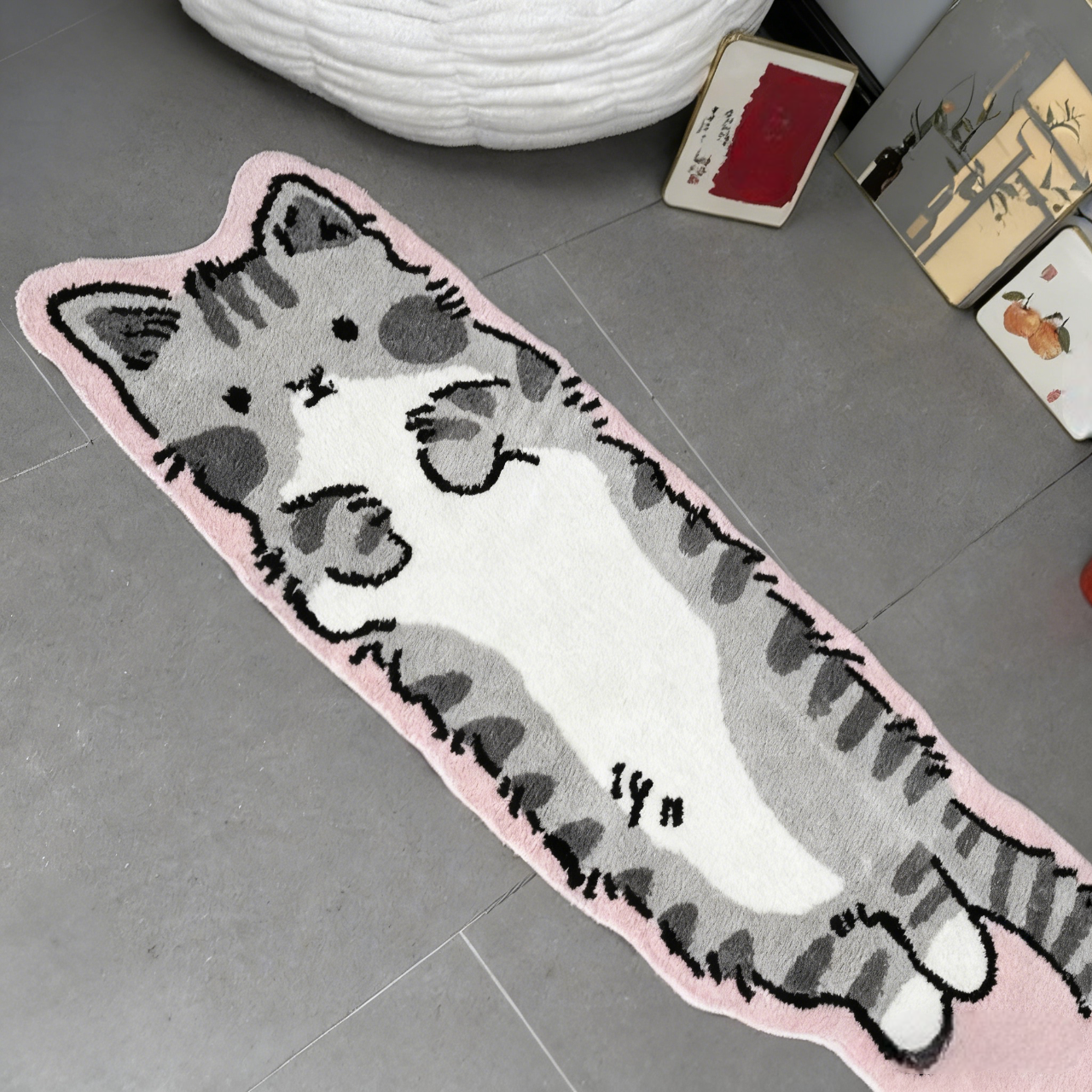 Slouchy Pose Cat Flocked Rug