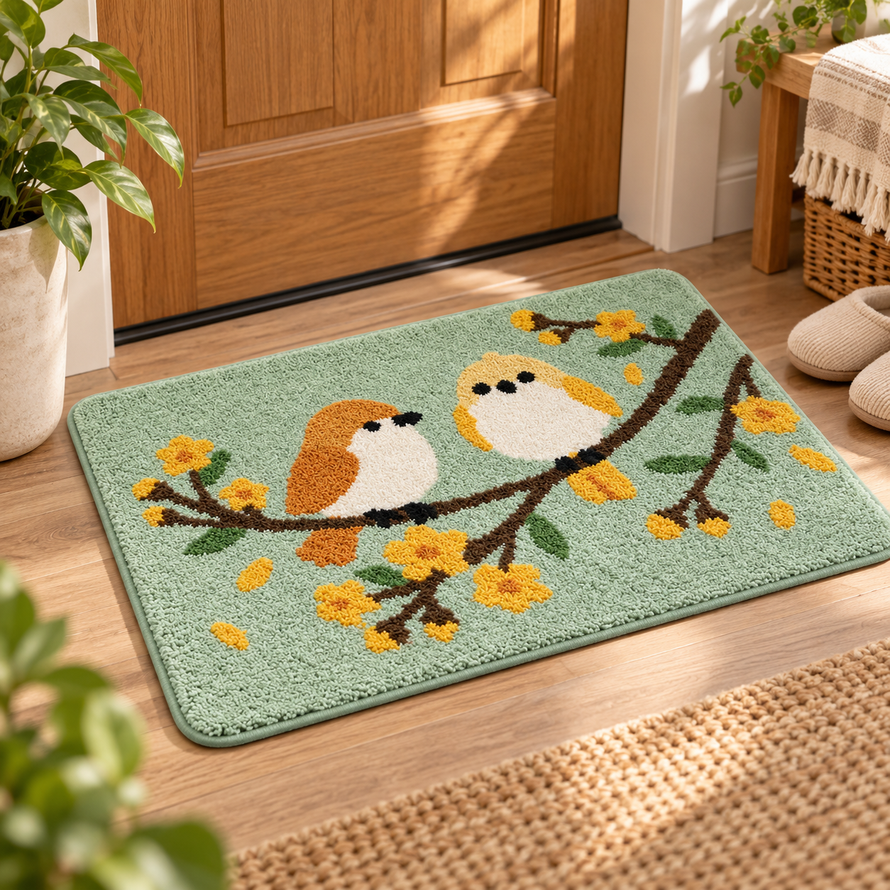 Meadow Songbird Flocked Rug