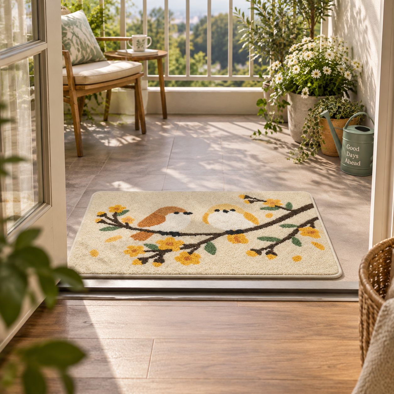 Meadow Songbird Flocked Rug