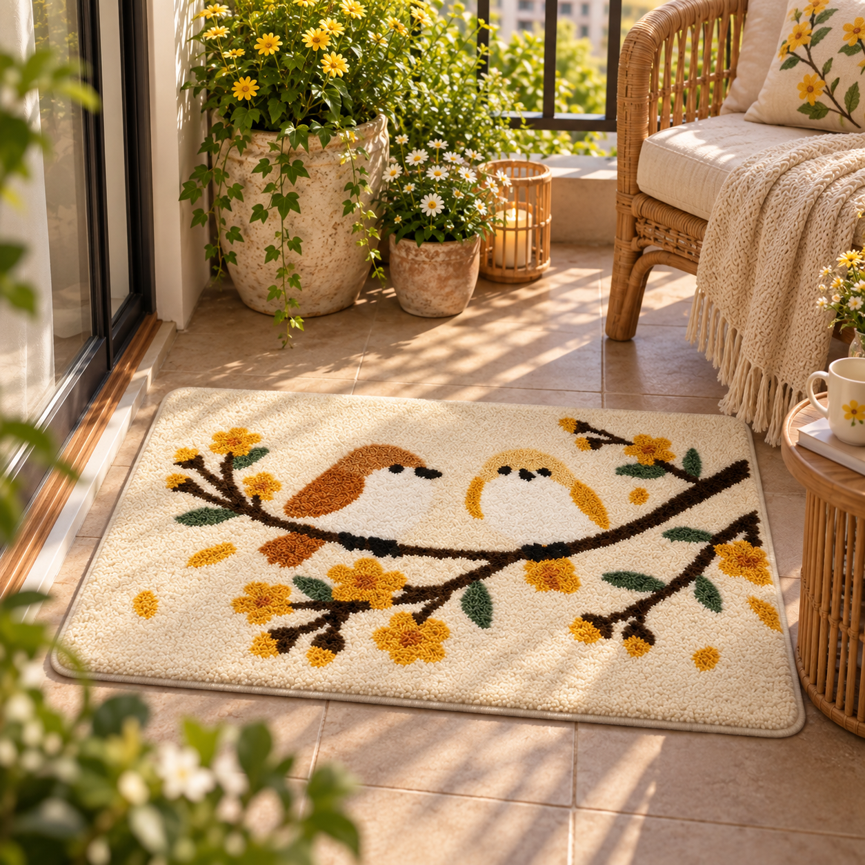 Meadow Songbird Flocked Rug