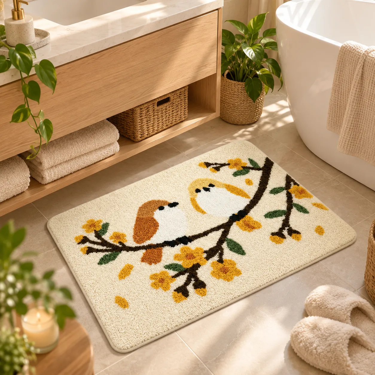 Meadow Songbird Flocked Rug