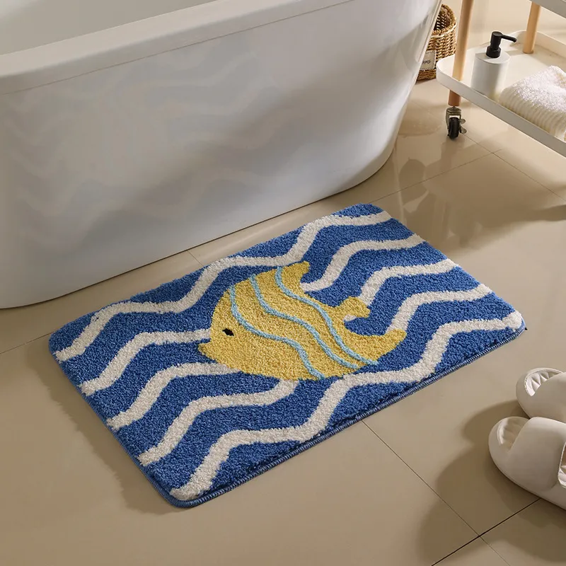 Wave Striped Tropical Fish Flocked Rug