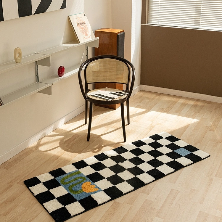 Color Checkered Flocked Rug