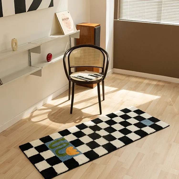 Color Checkered Flocked Rug