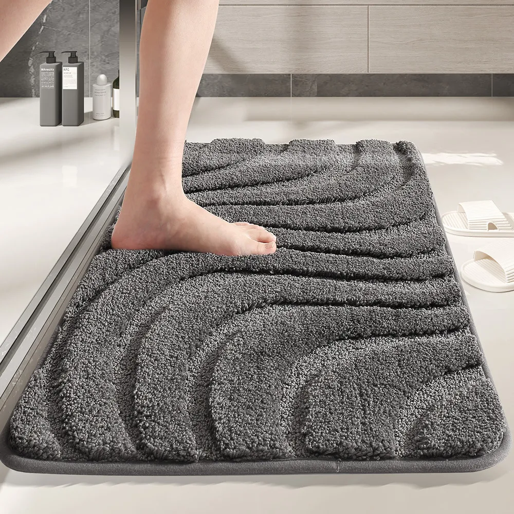 Wave Pattern Absorbent Bathroom Flocked Rug