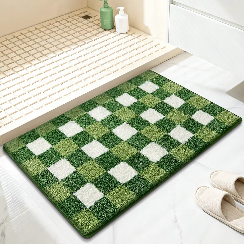 Soft Grid Pattern Flocked Rug