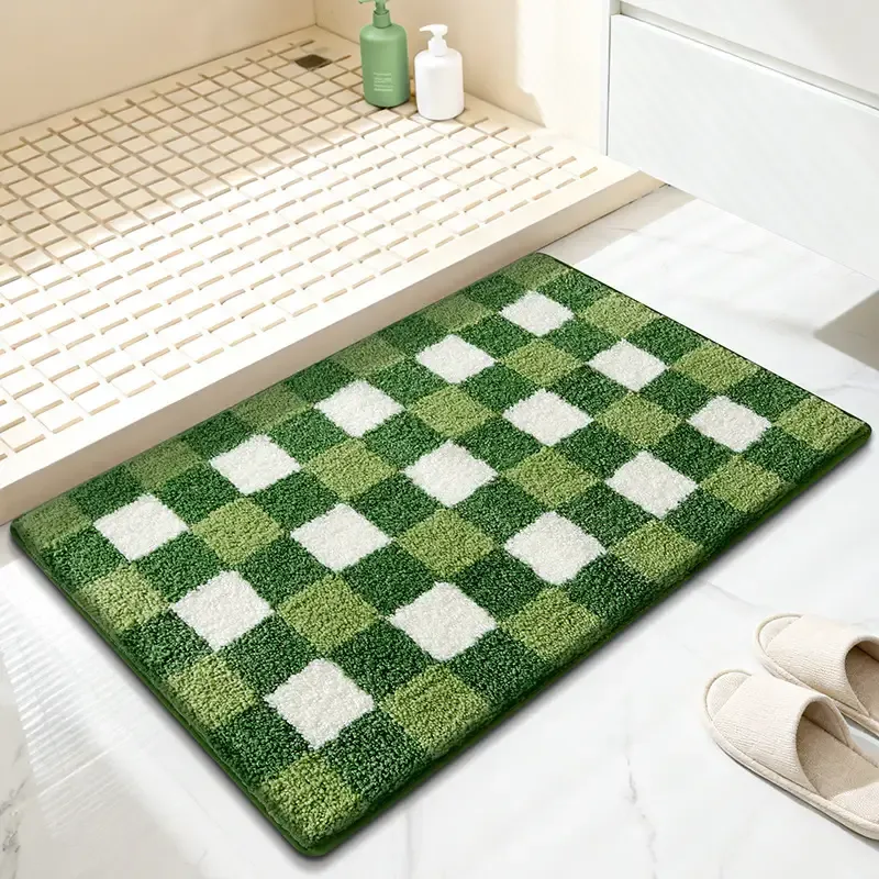 Soft Grid Pattern Flocked Rug