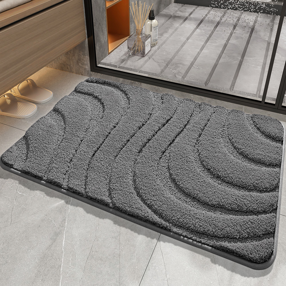 Wave Pattern Absorbent Bathroom Flocked Rug