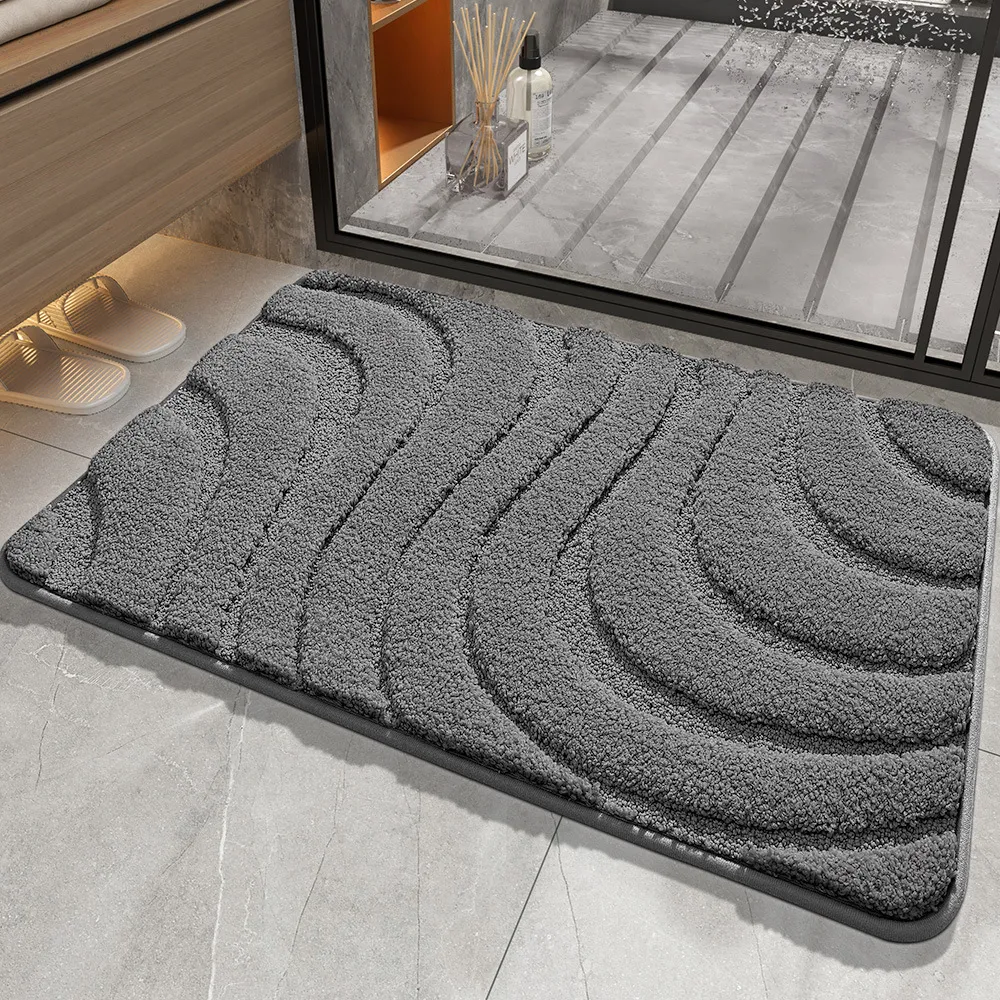 Wave Pattern Absorbent Bathroom Flocked Rug