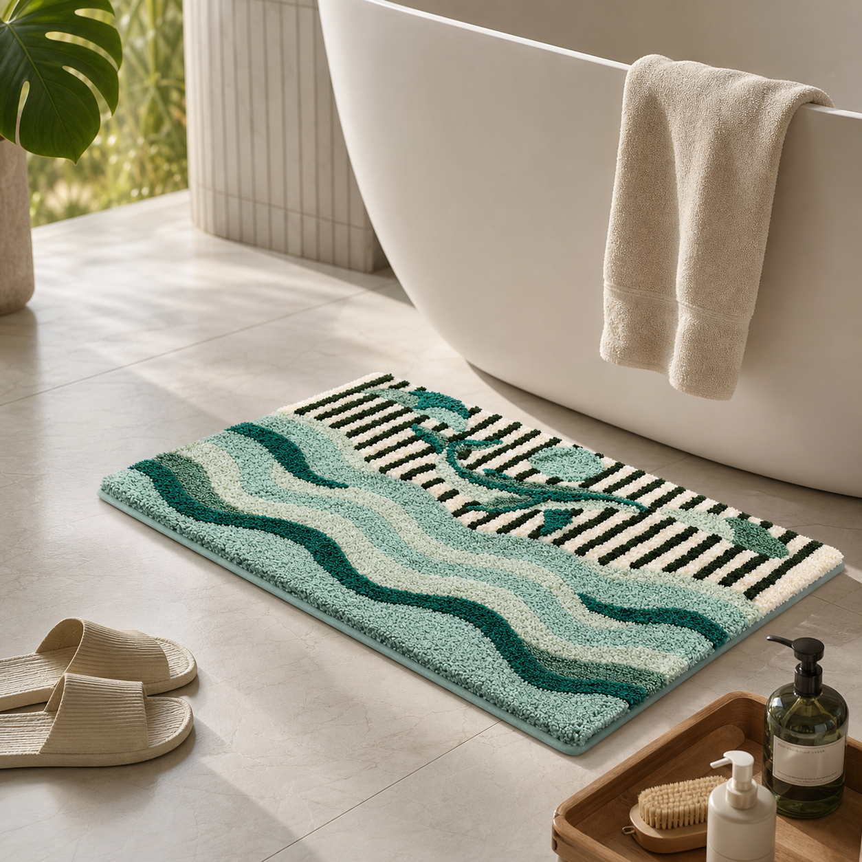 Verdant Tide Flocked Rug