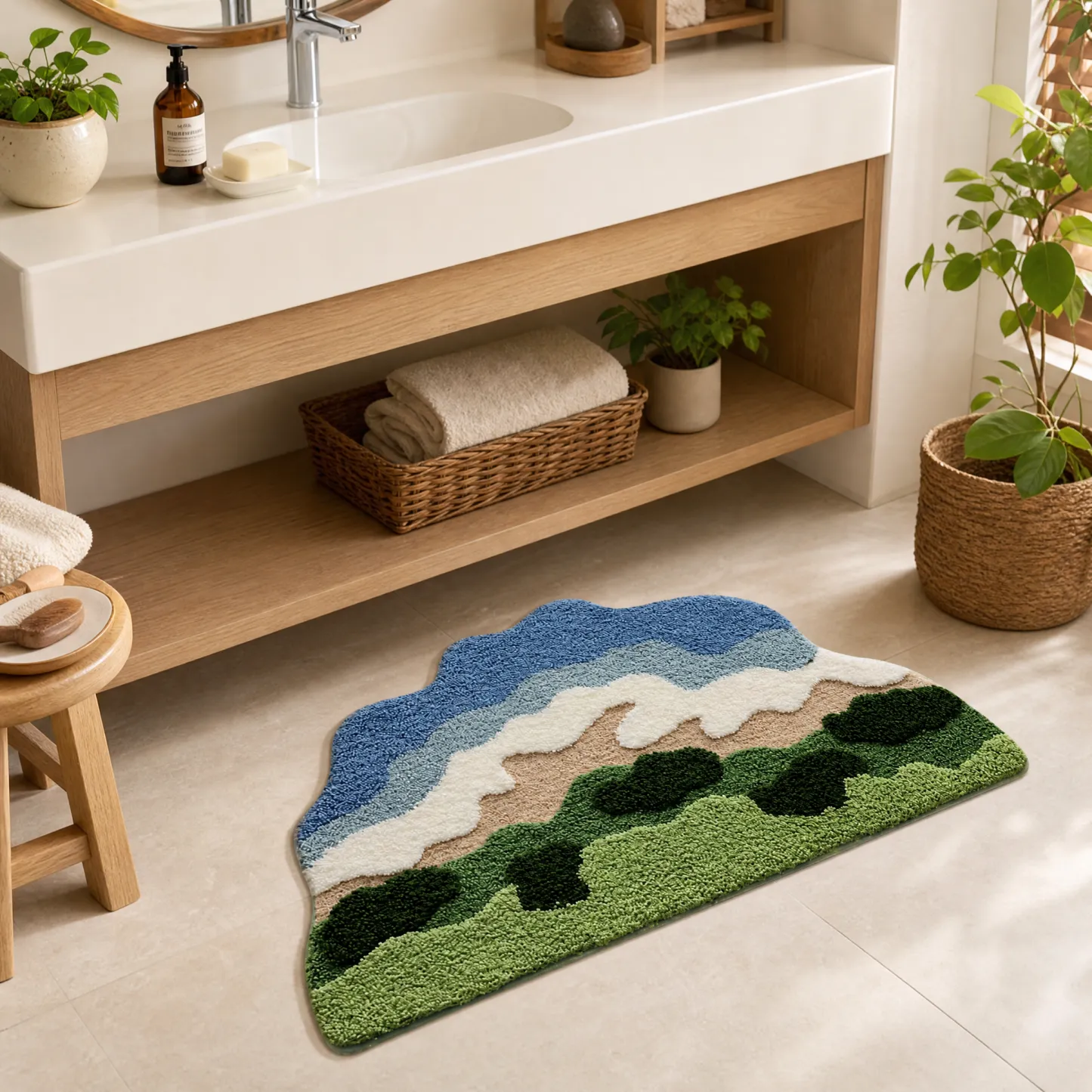 Layered Mountain & Sea Flocked Rug