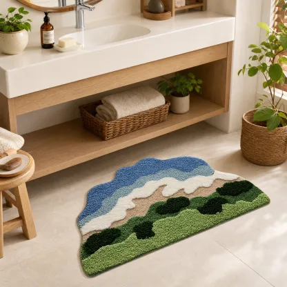 Layered Mountain & Sea Flocked Rug