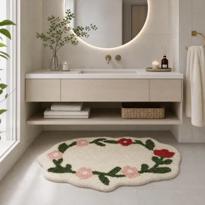 Pastel Floral Wreath Flocked Rug