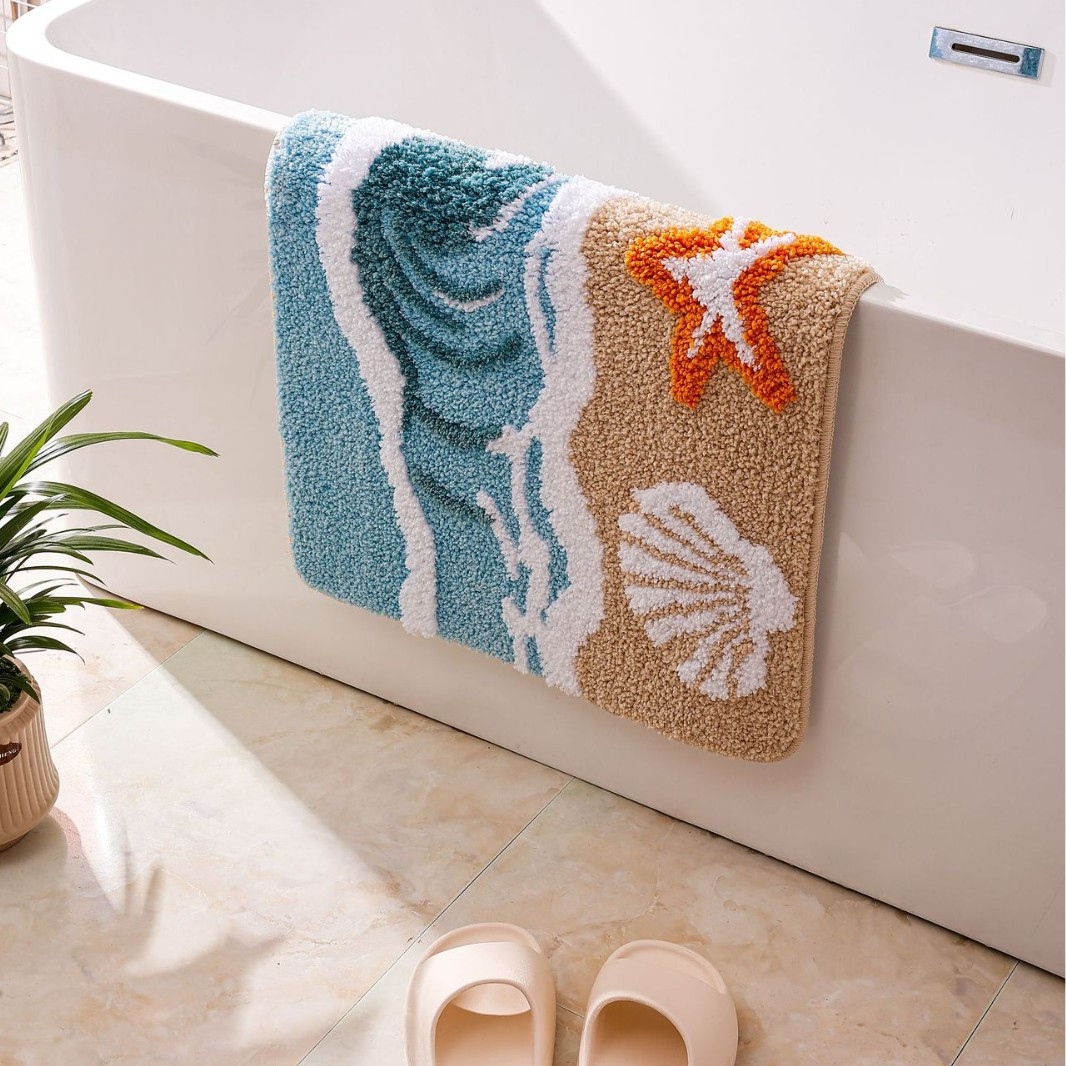 Ocean Surf Star Shell Flocked Rug