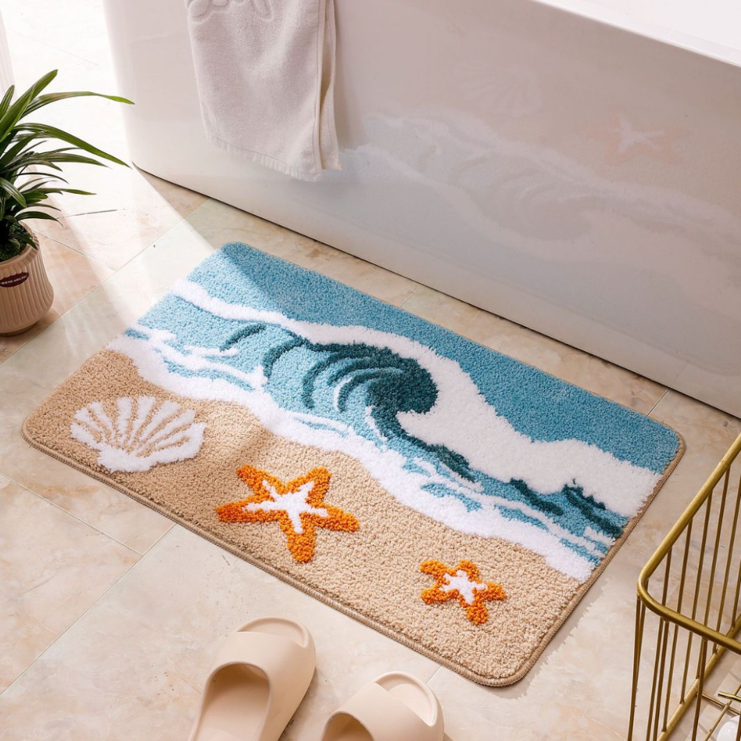 Ocean Surf Star Shell Flocked Rug