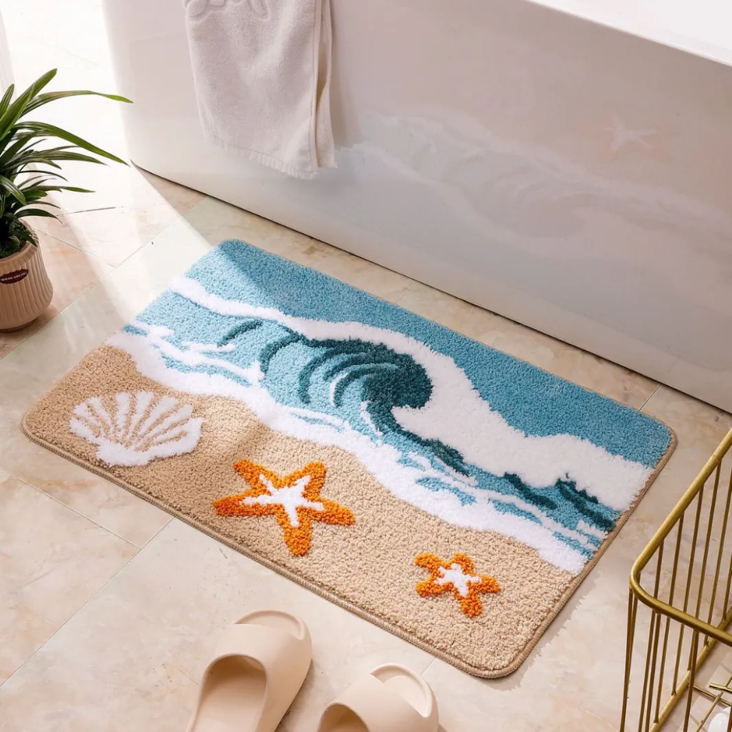 Ocean Surf Star Shell Flocked Rug