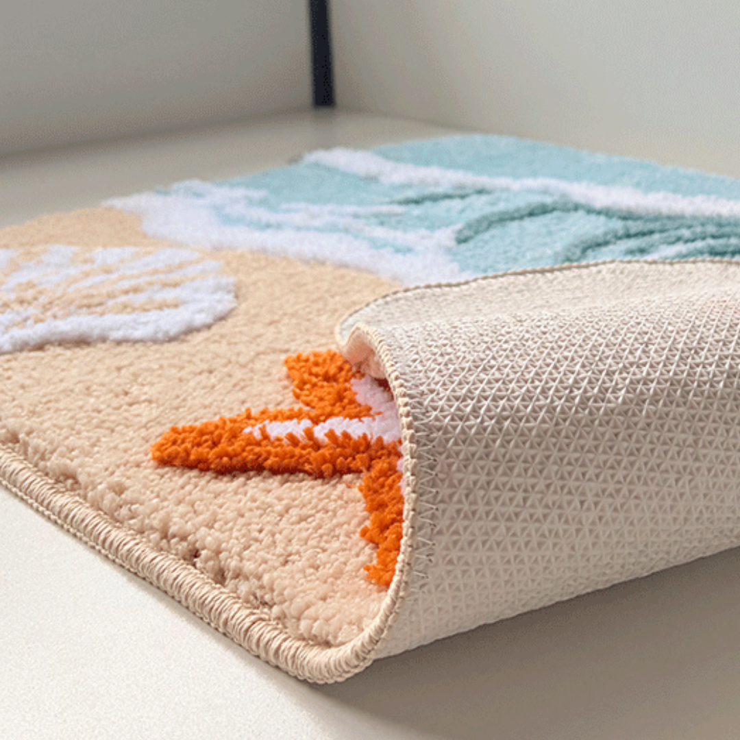 Ocean Surf Star Shell Flocked Rug