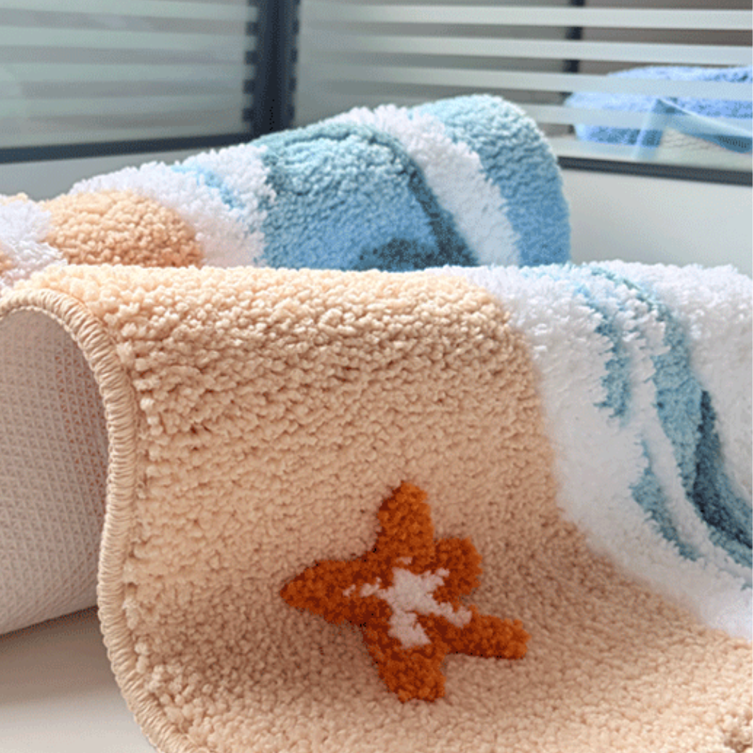 Ocean Surf Star Shell Flocked Rug