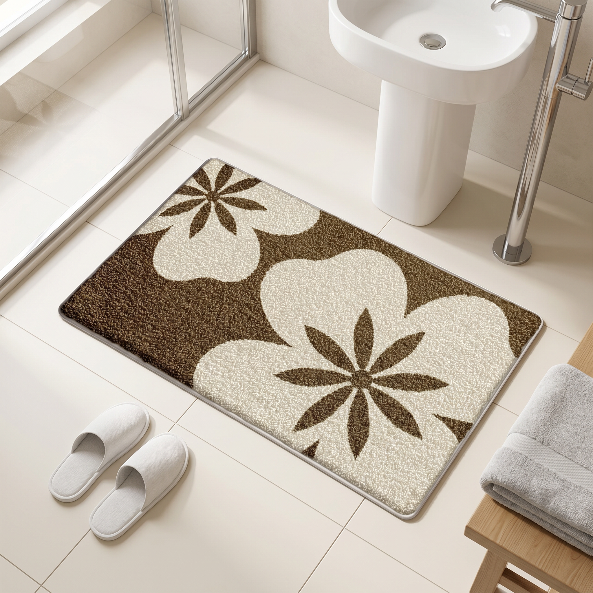 Coffee Floral Flocked Rug