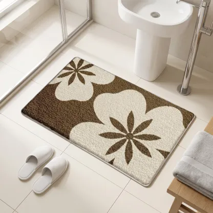 Coffee Floral Flocked Rug
