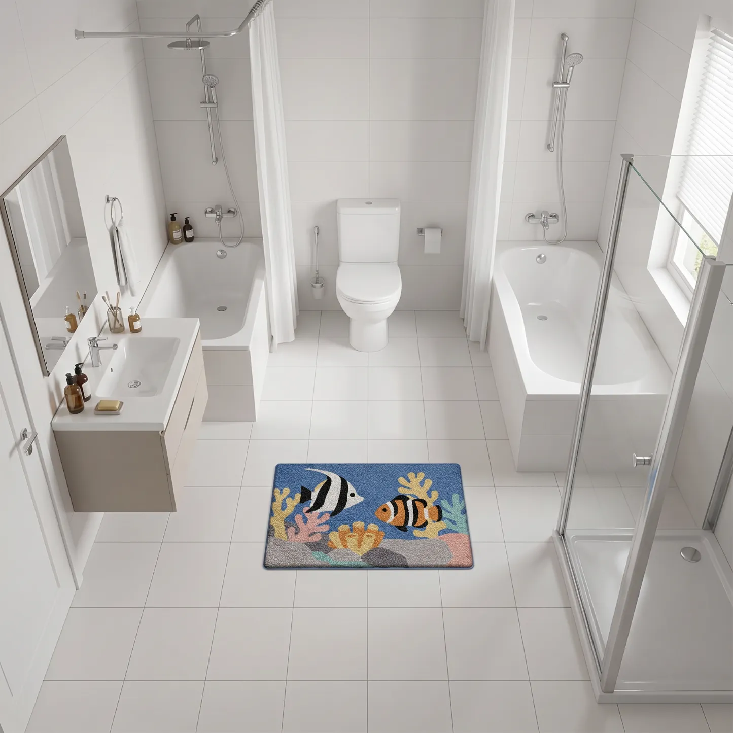 Tropical Clownfish Reef Flocked Rug