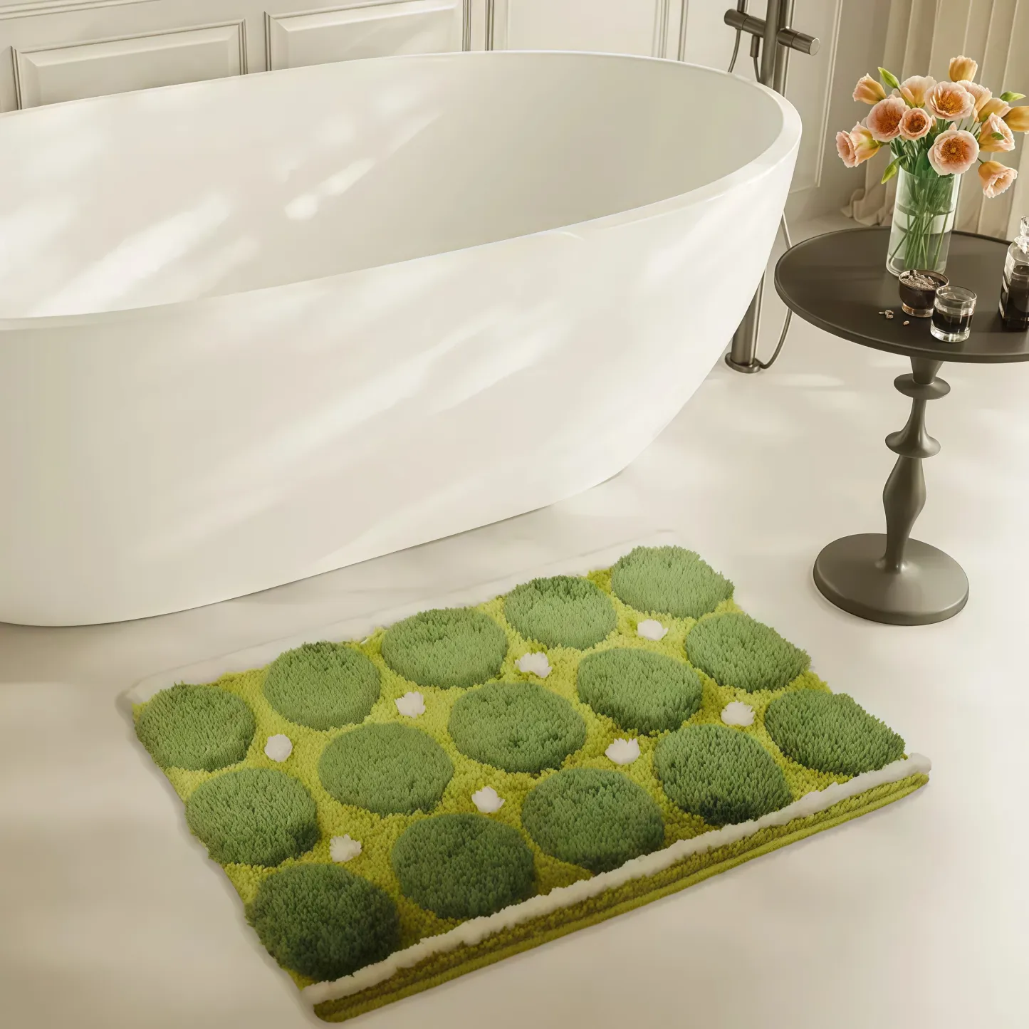 Green Circle Flocked Rug