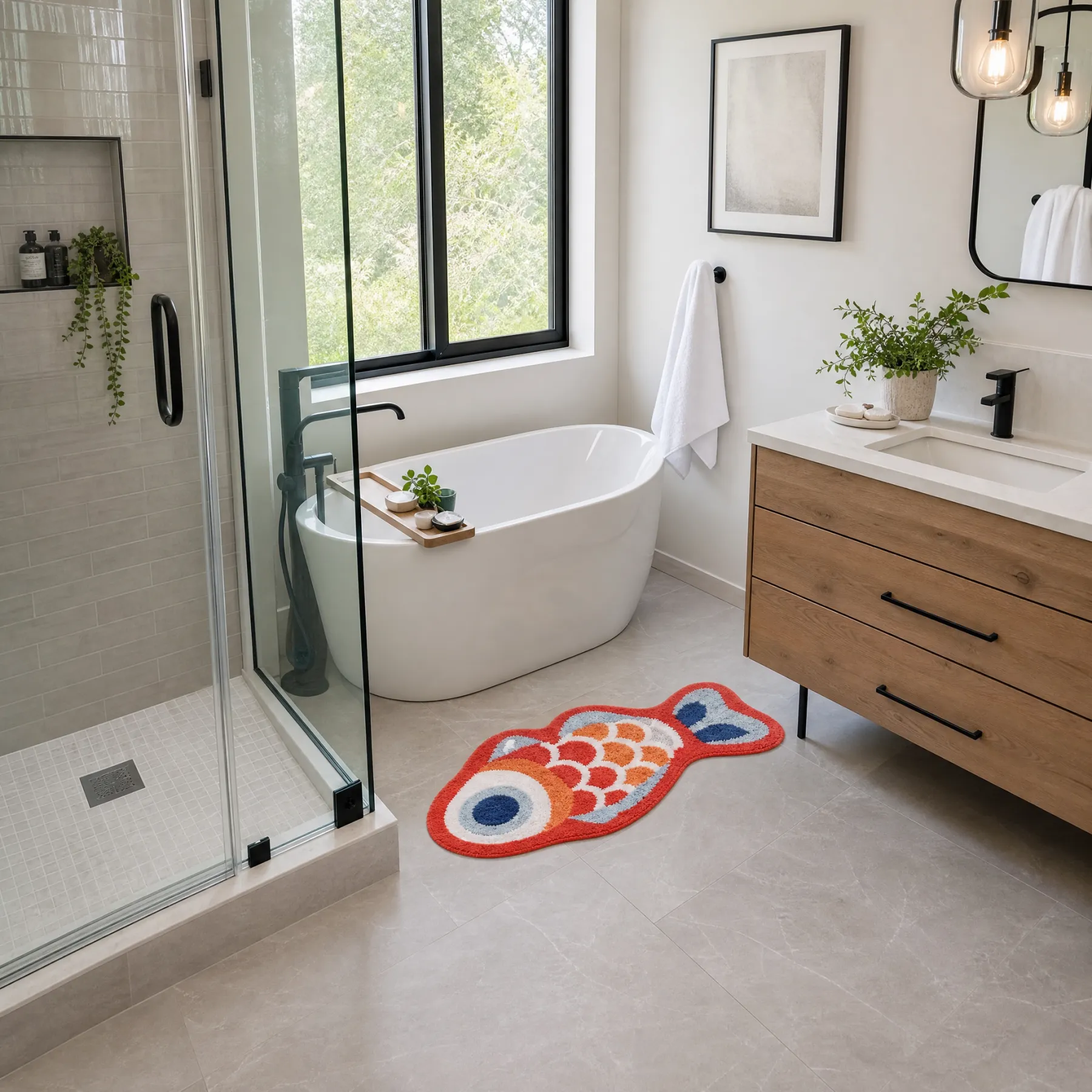 Red Lucky Koi Fish Flocked Rug