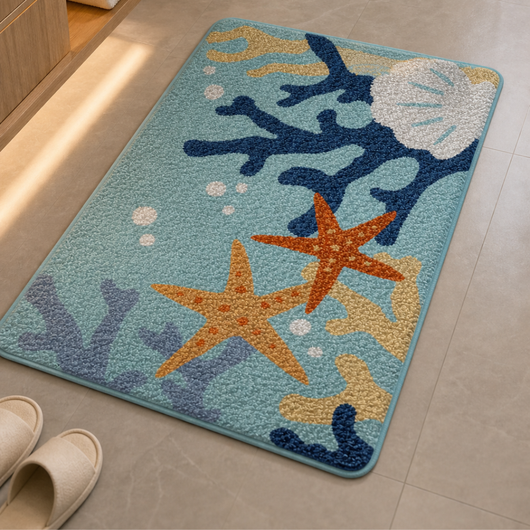 Ocean Coral Shell Seaside Flocked Rug