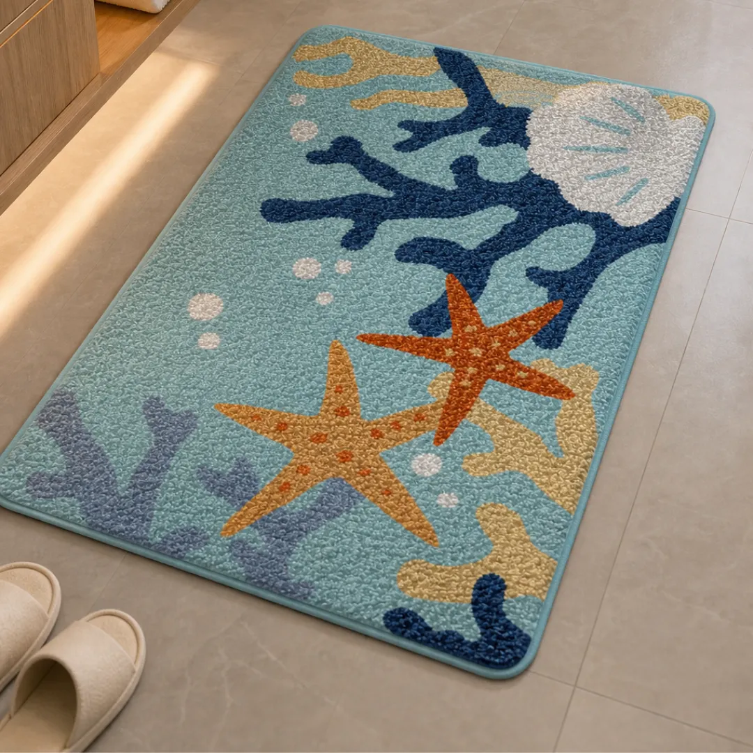 Ocean Coral Shell Seaside Flocked Rug
