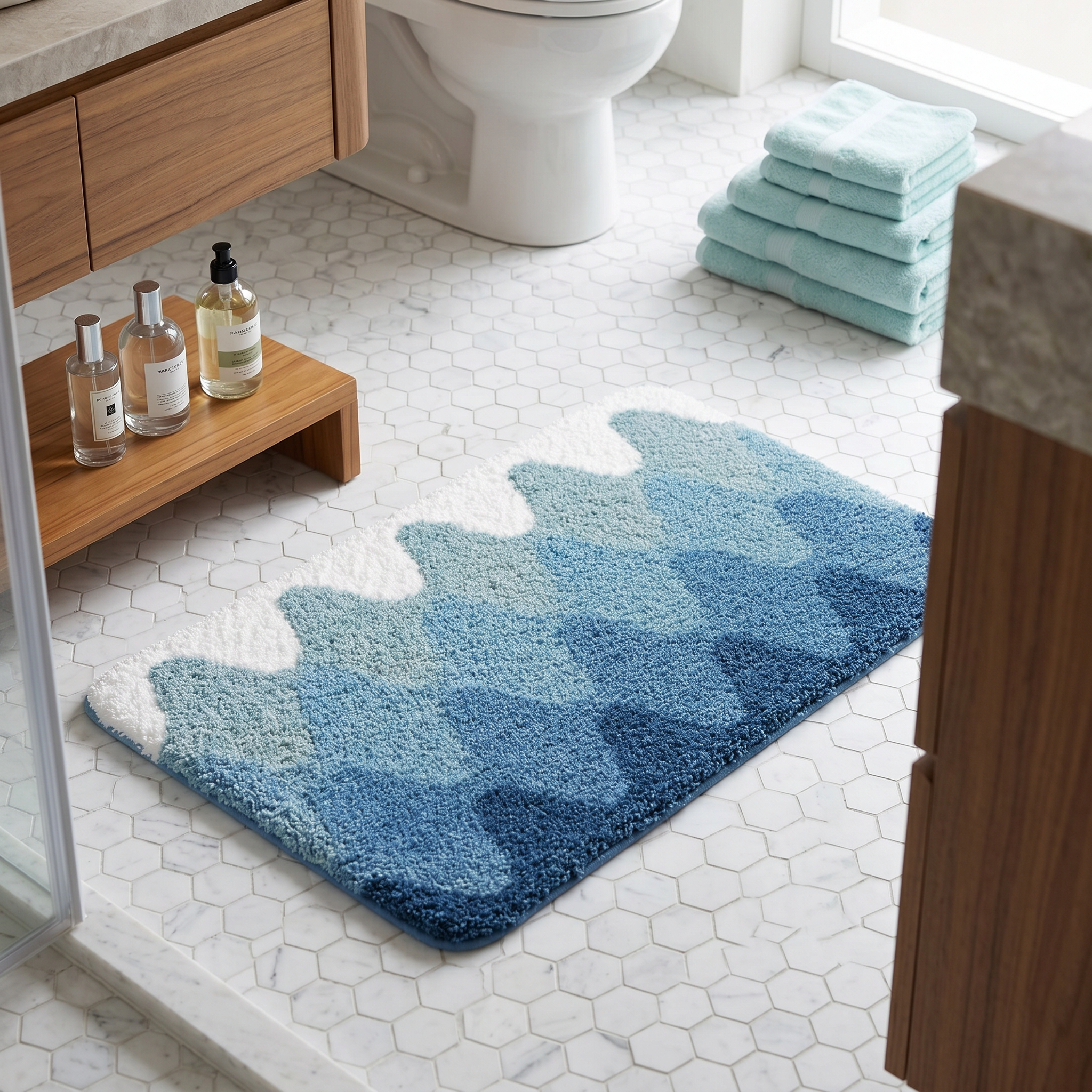 Coastal Waterfall Gradient Flocked Rug