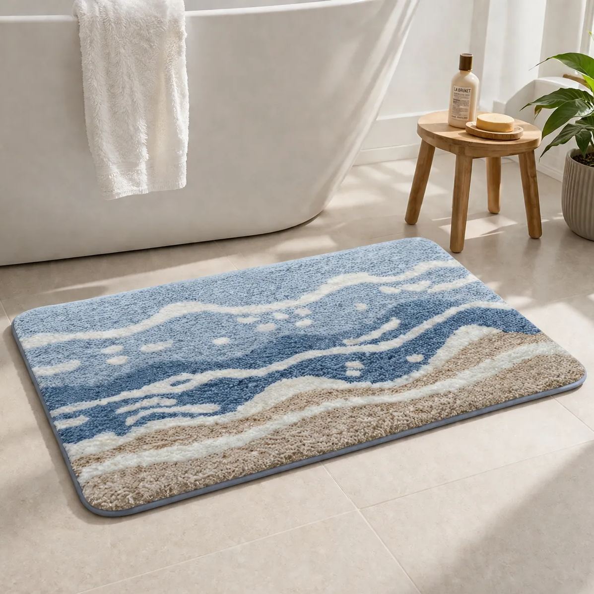Wavy Ocean Flocked Rug