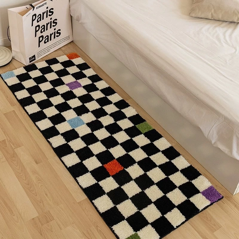 Color Checkered Flocked Rug