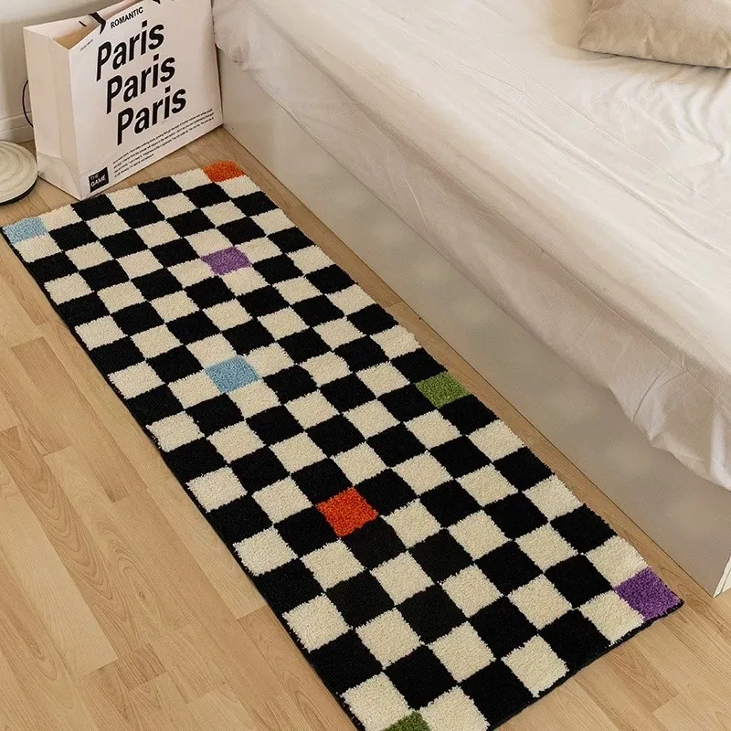 Color Checkered Flocked Rug