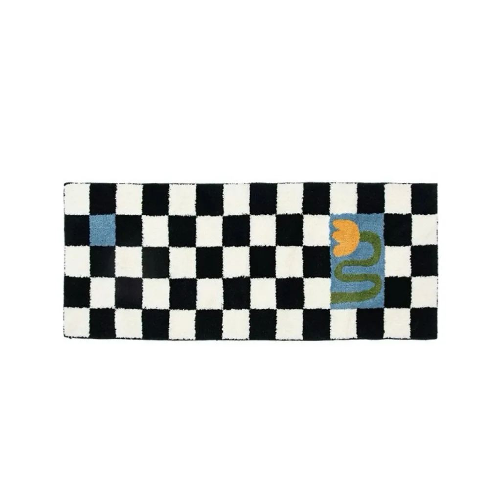 Color Checkered Flocked Rug