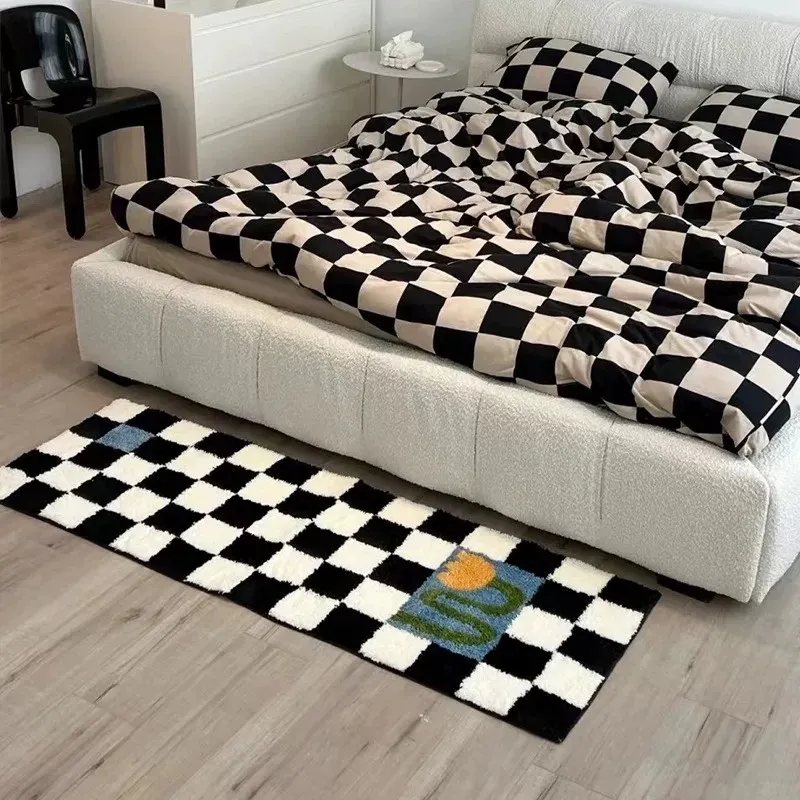 Color Checkered Flocked Rug