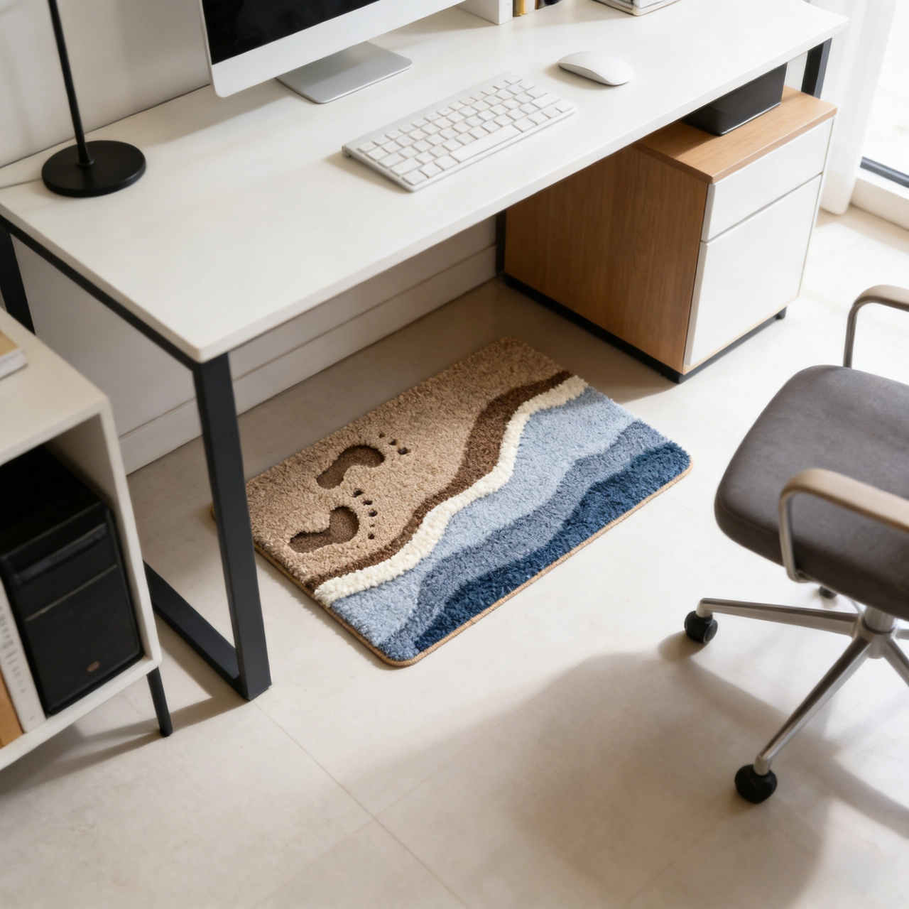Beach Footprints Flocked Rug